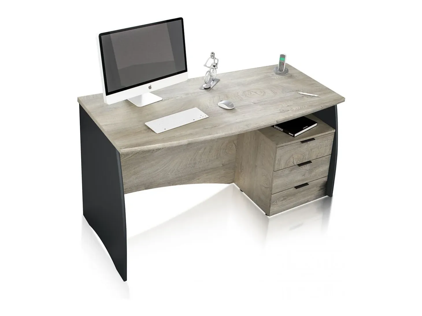 Mesa de escritorio Elan 3 cajones Roble Alaska - Gris Antracita