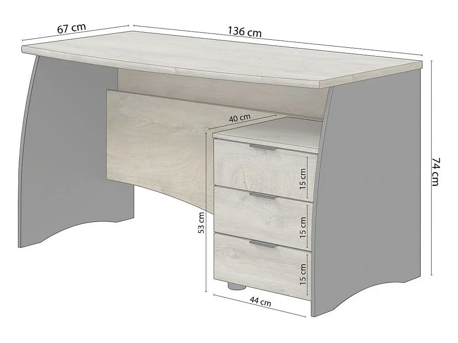 Mesa de escritorio Elan 3 cajones Roble Alaska - Gris Antracita
