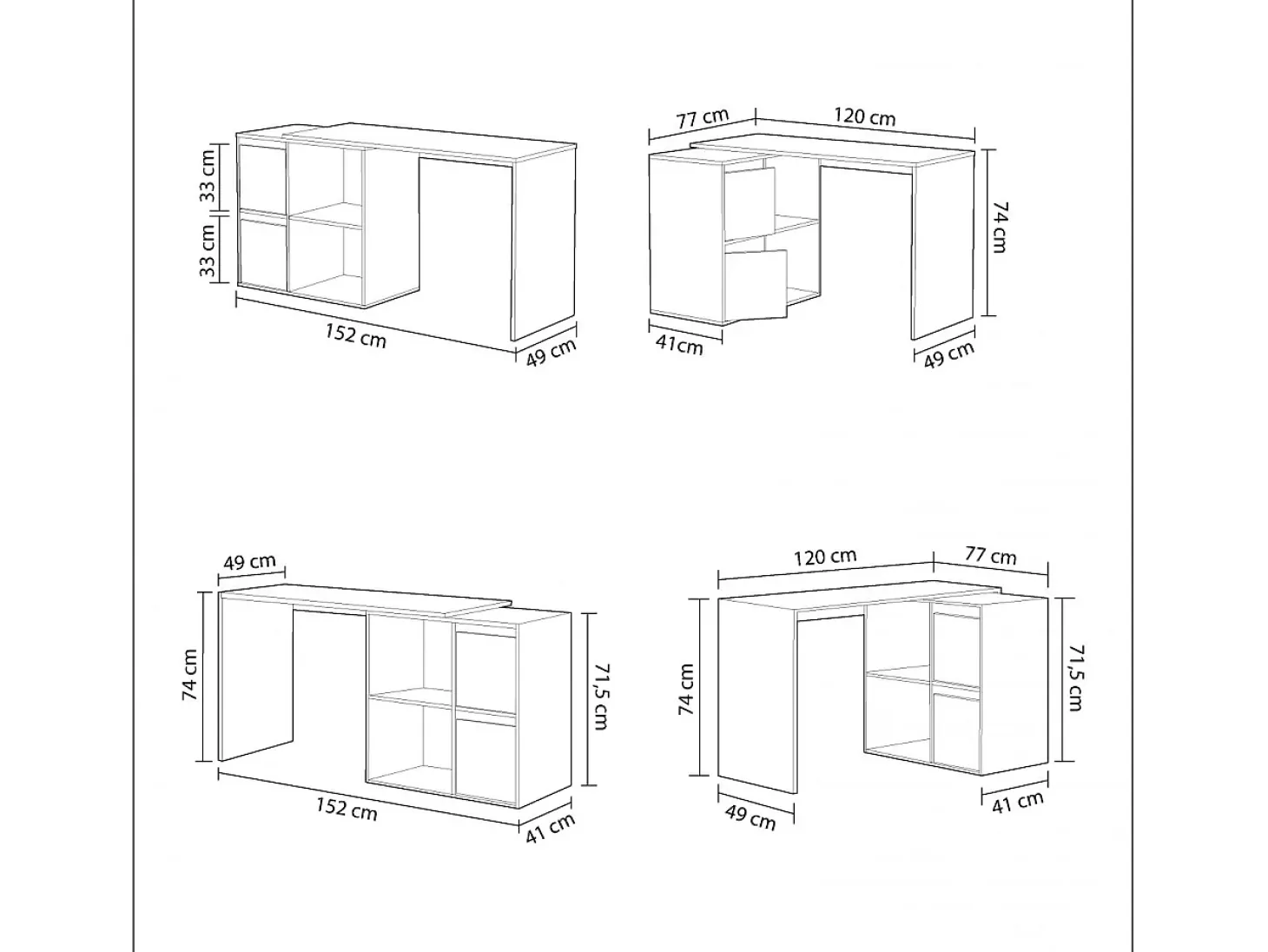 Mesa de escritorio multiposición Spacio Blanco Artik (Blanco Mate)
