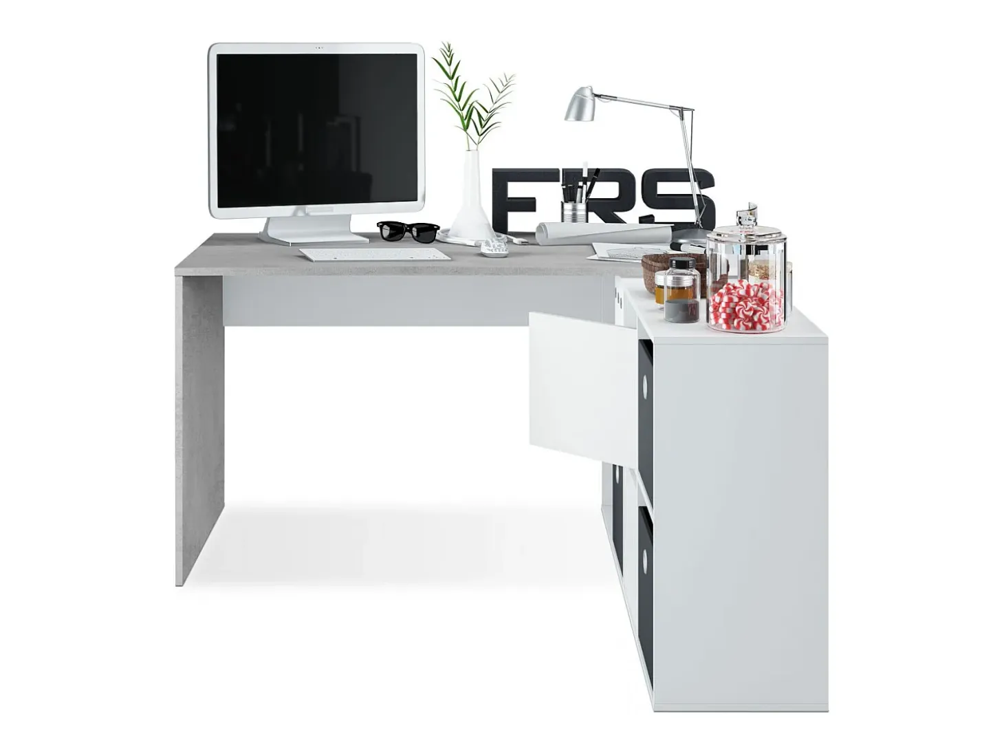 Mesa de escritorio multiposición en blanco mate y gris cemento 136x139 cm Move Blanco Artik (Blanco Mate) - Gris Cemento