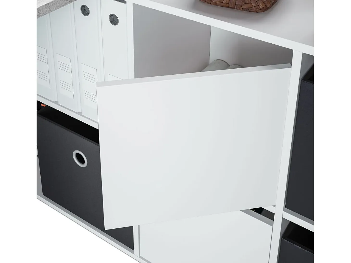 Mesa de escritorio multiposición en blanco mate y gris cemento 136x139 cm Move Blanco Artik (Blanco Mate) - Gris Cemento