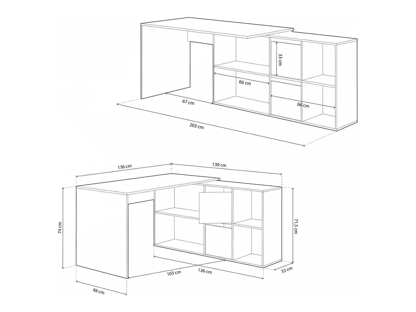 Mesa de escritorio multiposición en blanco mate y gris cemento 136x139 cm Move Blanco Artik (Blanco Mate) - Gris Cemento
