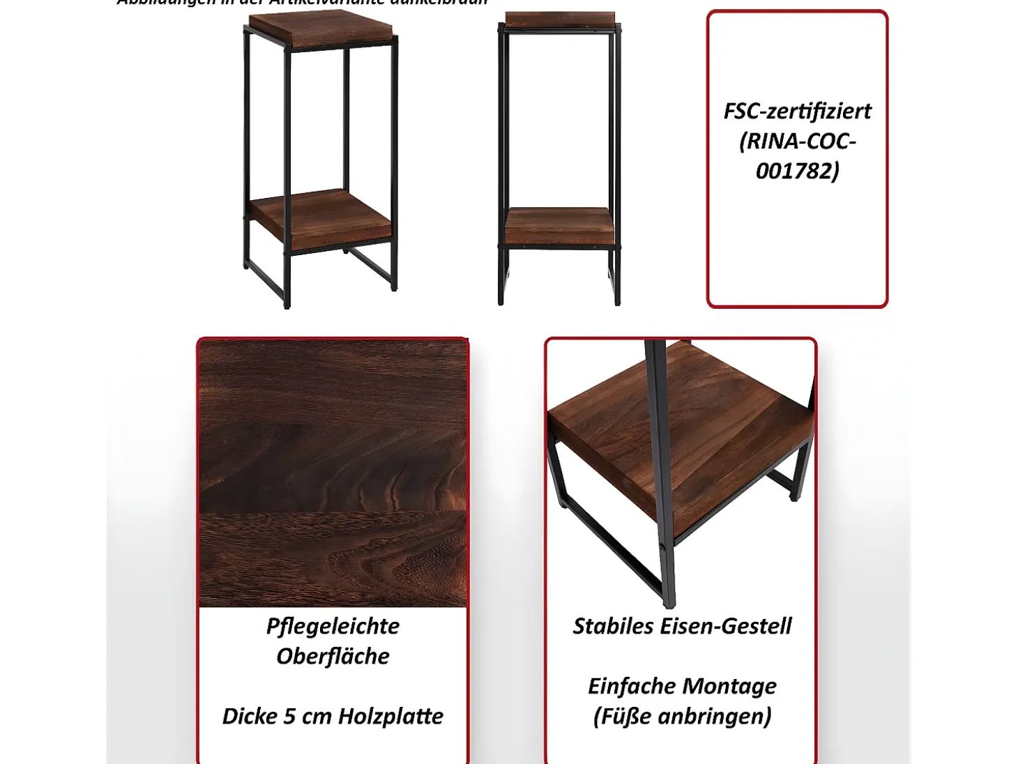 Mesa de flores MCW-K71, marrón oscuro, 82cm