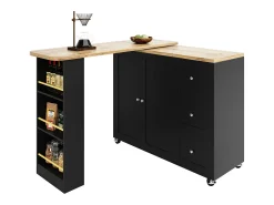 Mesa de pie giratoria 360° (135-203 cm) con ruedas, color negro, con 3 cajones y porta snacks.