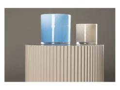 Mesa de rincón Lenox Ø30cm pedestal beige.