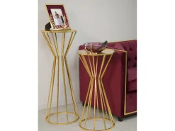 Mesa decorativa alta redonda para sala de estar en metal dorado glam 38cm Stick