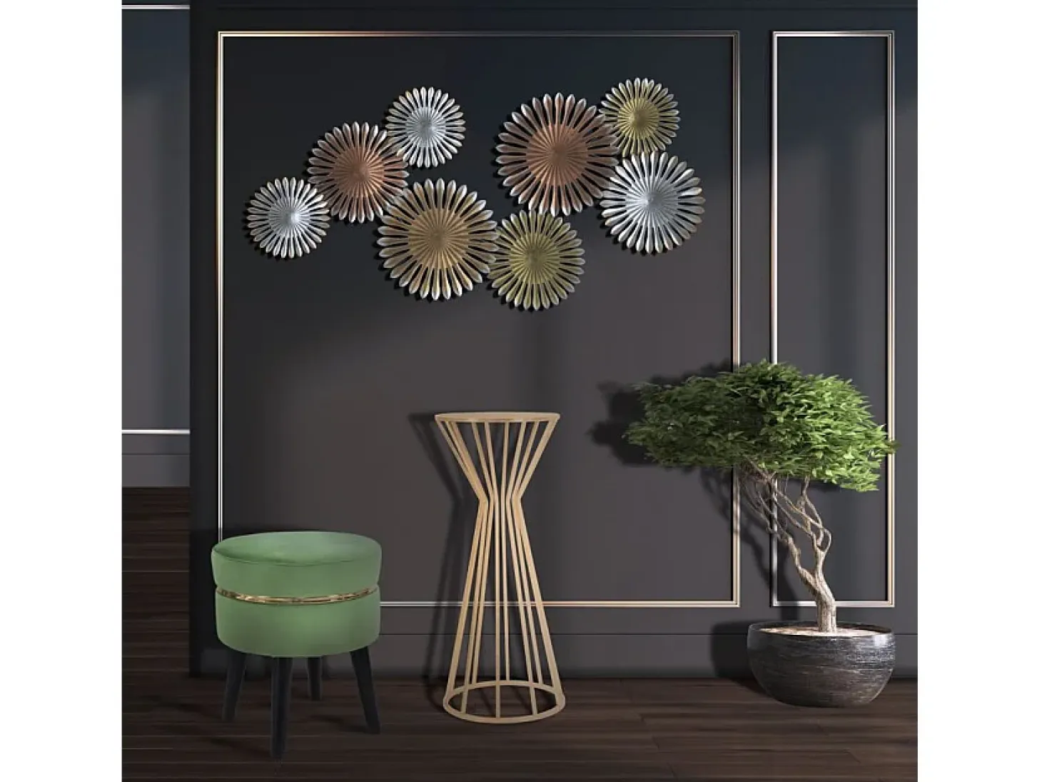 Mesa decorativa alta redonda para sala de estar en metal dorado glam 38cm Stick