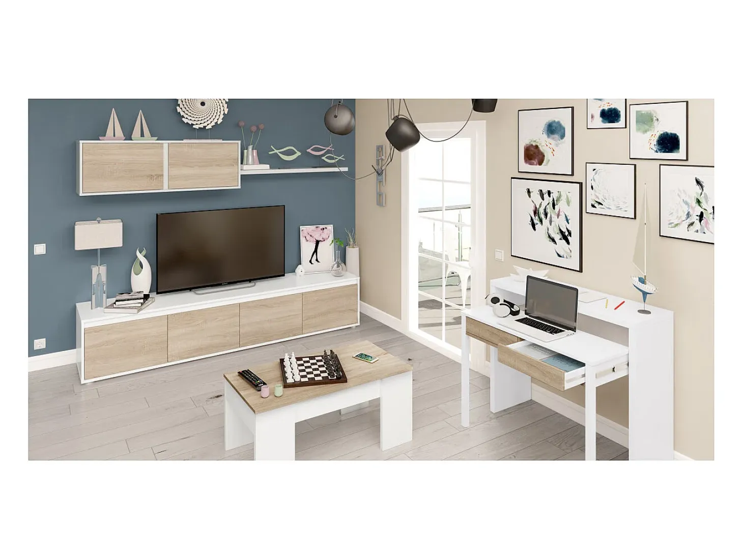 Mesa escritorio extensible con 2 cajones - L100 cm - Consola