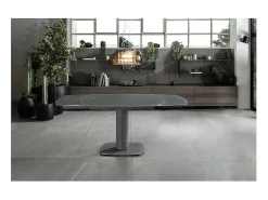 Mesa extensible Kyoto en cristal templado gris hasta 180 cm