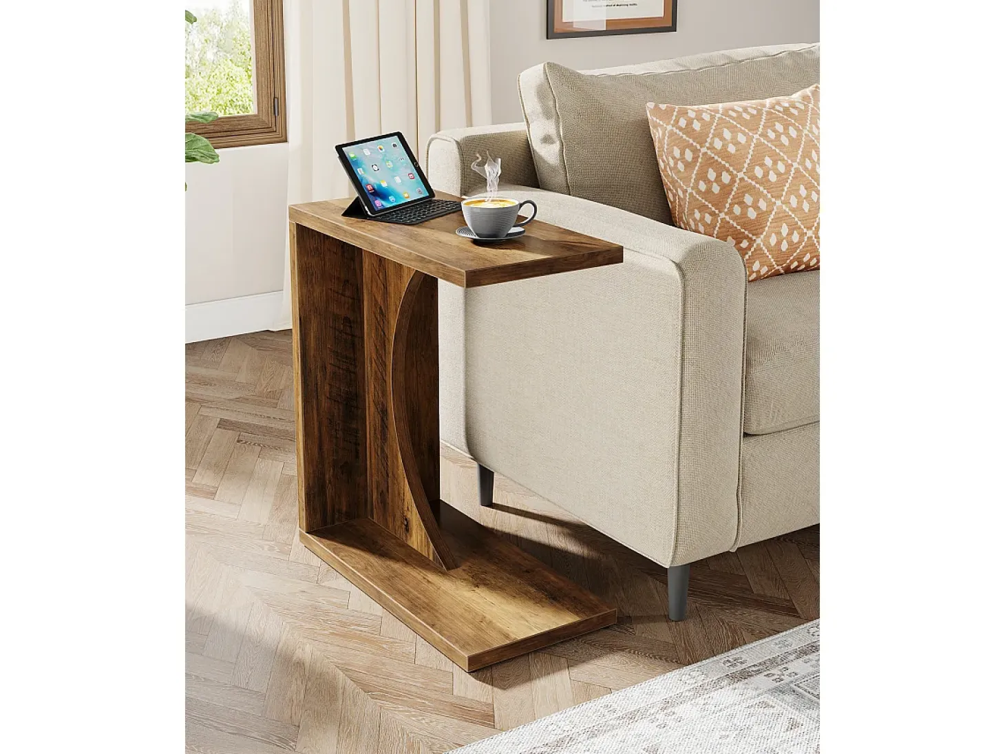 Mesa lateral en forma de C para sofá, pequeña mesa de noche para sofá, mesa de noche para sala de estar y dormitorio