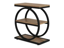 Mesa lateral estrecha con 3 estantes de almacenamiento, pequeña mesa de extremo de sofá industrial