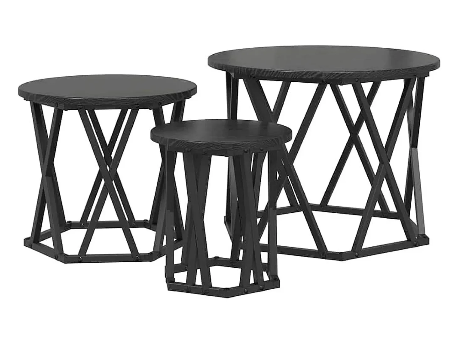 Mesa Lateral Nido 3 piezas Roble negro 53 x 53 x 40 cm