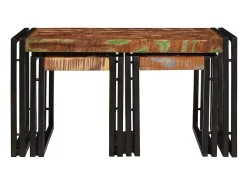 Mesa Nido 3 piezas Marrón y negro madera maciza reciclada