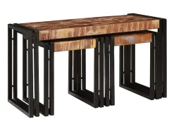 Mesa Nido 3 piezas Marrón y negro madera maciza reciclada