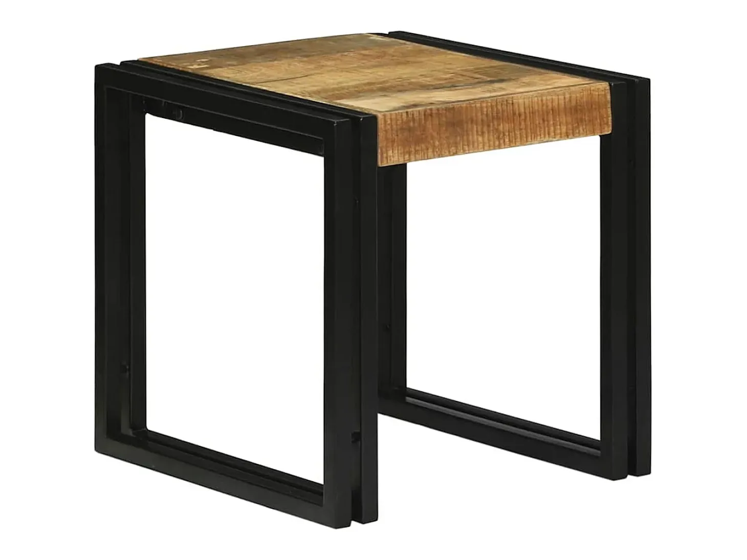Mesa Nido 3 piezas Marrón y negro Madera maciza de mango rugosa