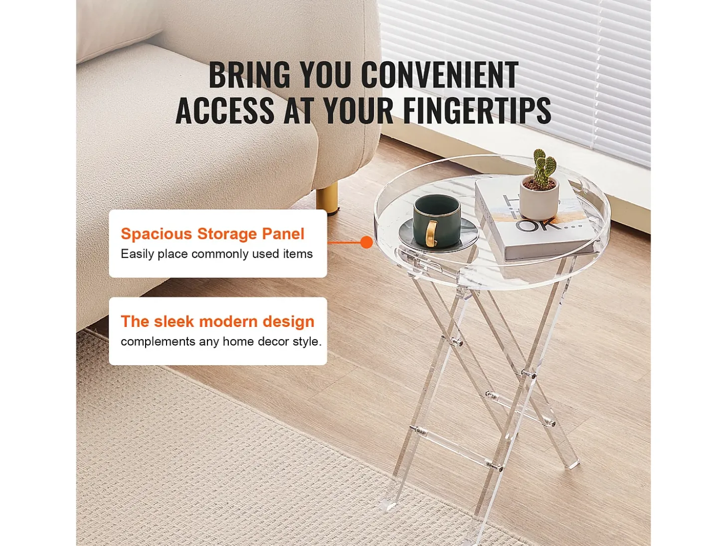 Mesa Plegable SucceBuy en Acrílico con Patas en X, Mesa de Apoyo para Café, Bebidas, Bocadillos en el Salón, la Habitación, la Oficina