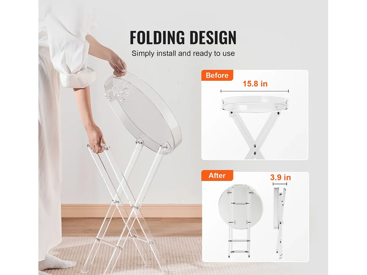 Mesa Plegable SucceBuy en Acrílico con Patas en X, Mesa de Apoyo para Café, Bebidas, Bocadillos en el Salón, la Habitación, la Oficina