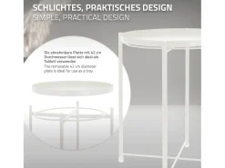 Mesa redonda de metal auxiliar con bandeja extraíble plegable blanca Ø45xAL52 cm