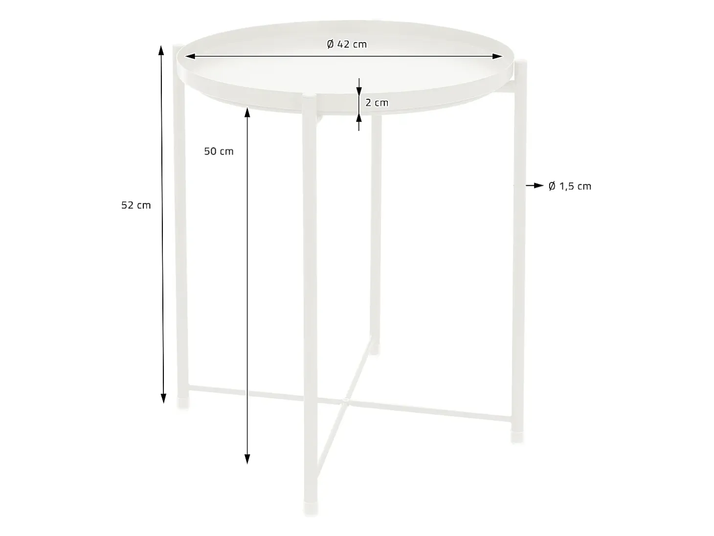 Mesa redonda de metal auxiliar con bandeja extraíble plegable blanca Ø45xAL52 cm