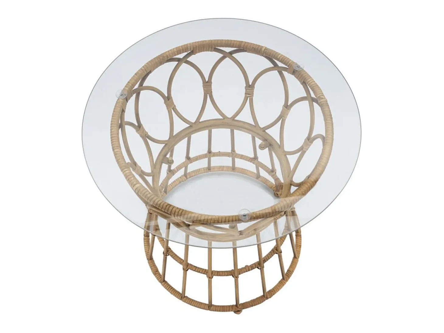 Mesa redonda de ratán con superficie de vidrio 50x50cm Panama Circle