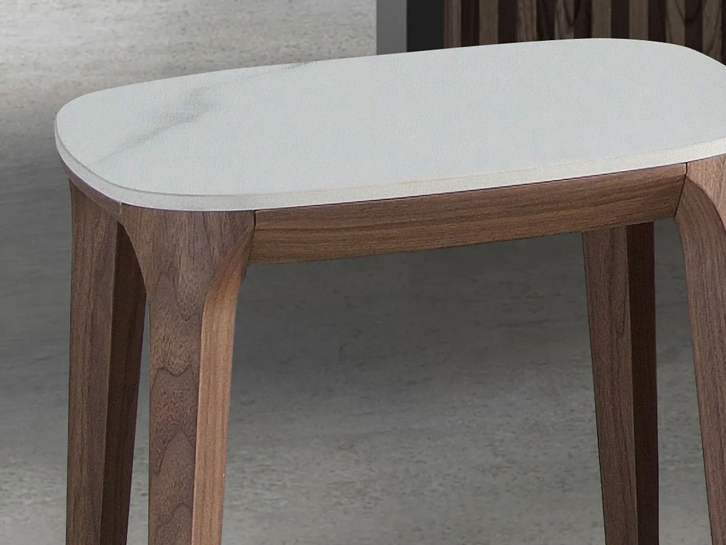 Mesa rincón cuadrada mármol porcelánico y nogal 2133 ANGEL CERDA
