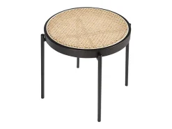 Mesa rincón redonda rattan, madera negra y acero negro 2109 ANGEL CERDA
