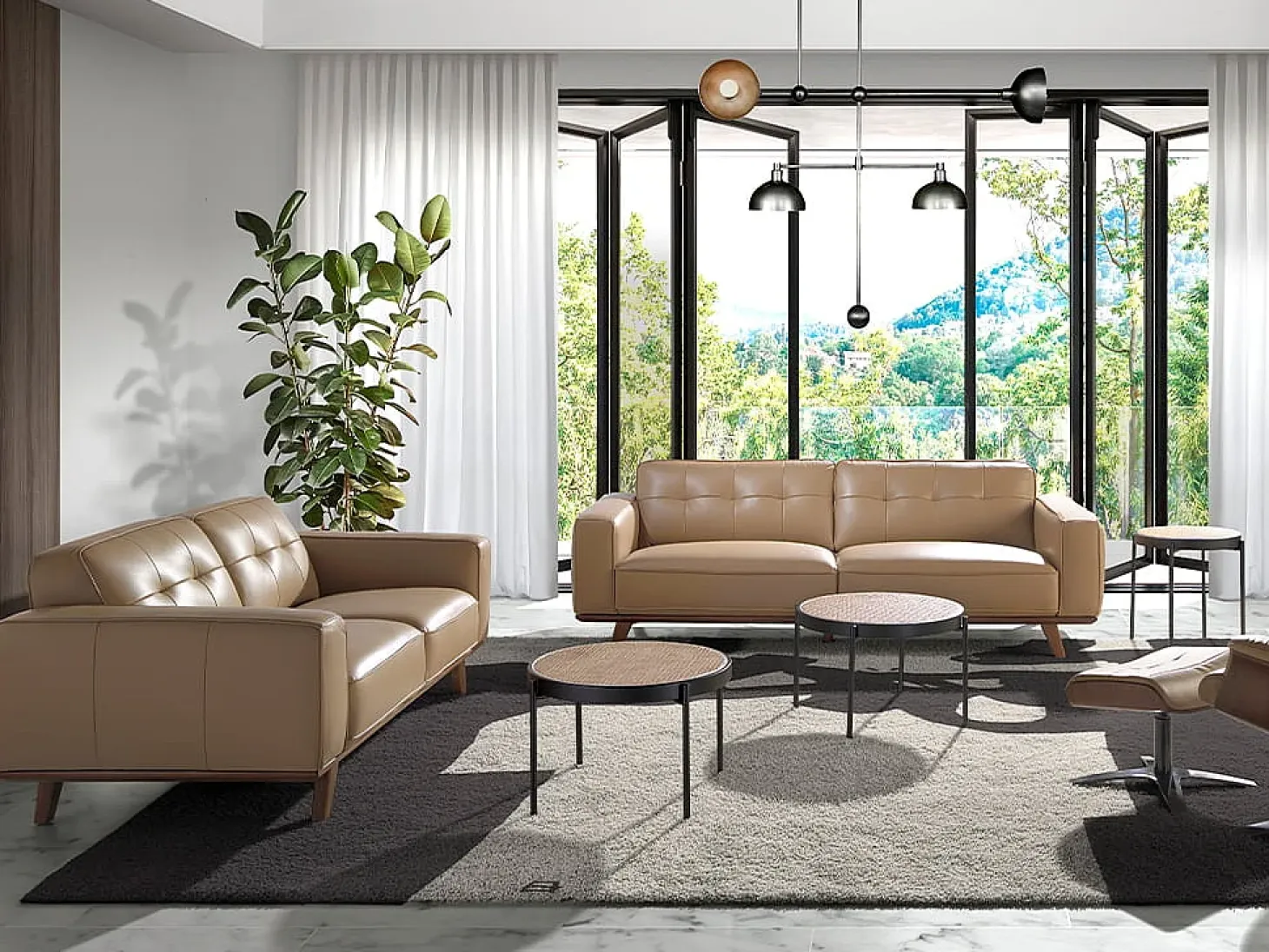 Mesa rincón redonda rattan, madera negra y acero negro 2109 ANGEL CERDA