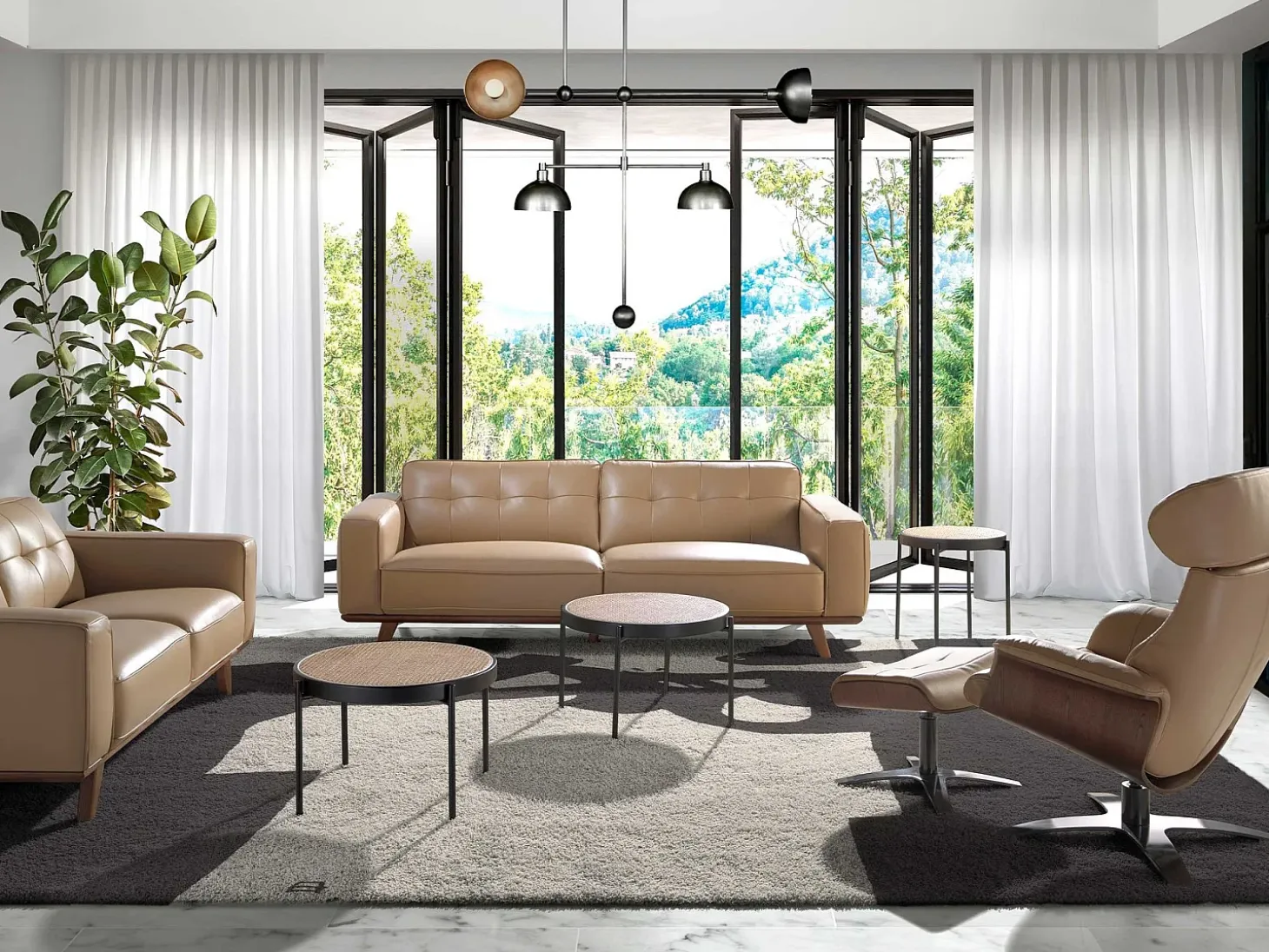 Mesa rincón redonda rattan, madera negra y acero negro 2109 ANGEL CERDA
