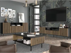 Mesa TV RavennaF 200x42x58 Crema & Negro