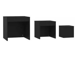 Mesas apilables 3 piezas madera contrachapada negro