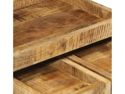 Mesas apilables 3 piezas madera de mango rugosa maciza y hierro