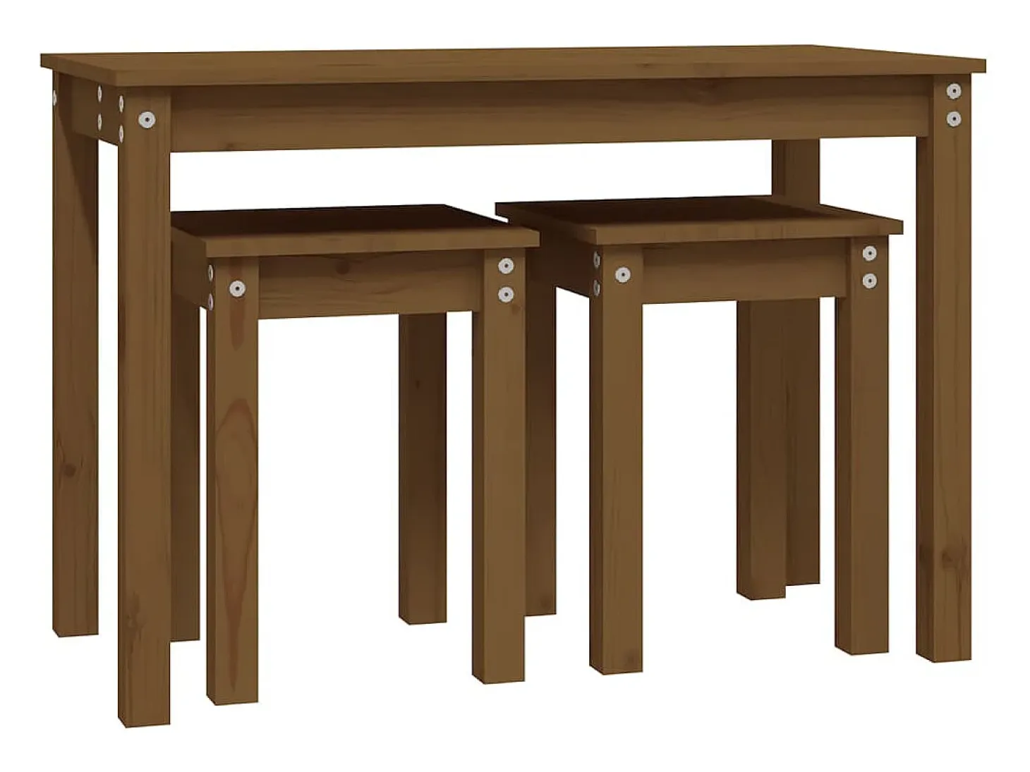 Mesas apilables 3 piezas madera maciza de pino marrón miel
