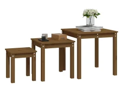 Mesas apilables 3 piezas madera maciza de pino marrón miel