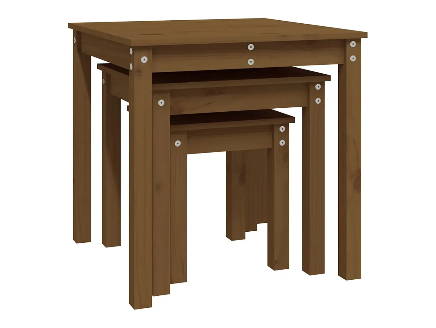 Mesas apilables 3 piezas madera maciza de pino marrón miel