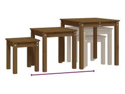 Mesas apilables 3 piezas madera maciza de pino marrón miel