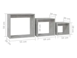 Mesas apilables 3 piezas madera contrachapada gris hormigón