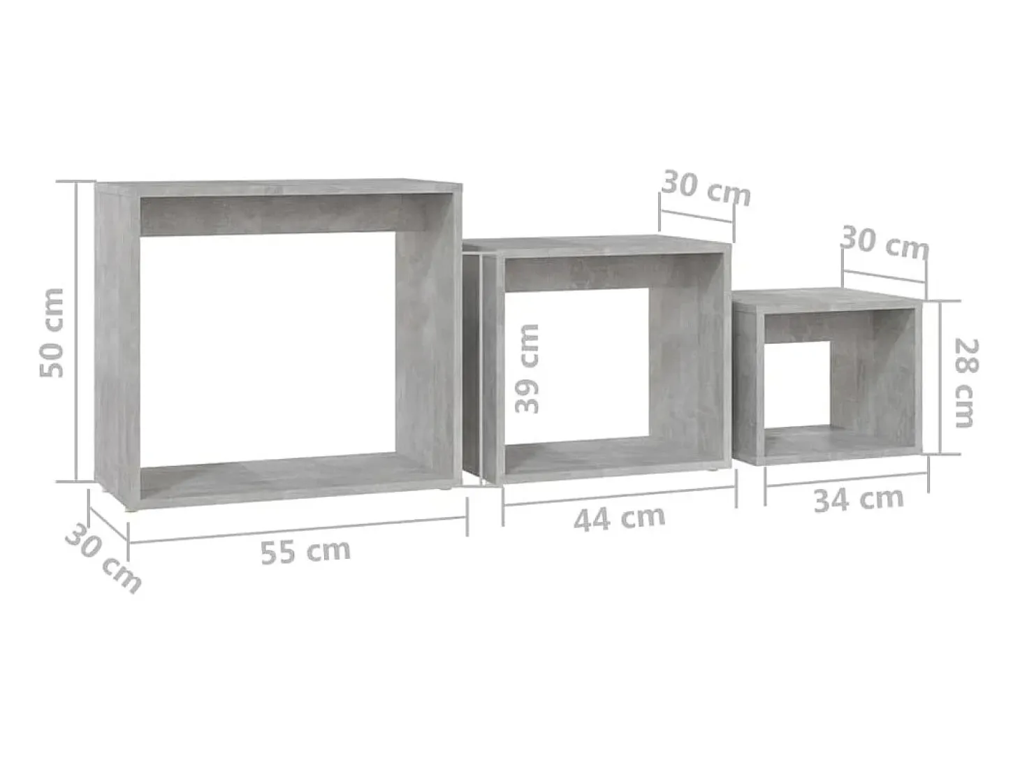 Mesas apilables 3 piezas madera contrachapada gris hormigón