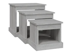 Mesas apilables 3 piezas madera contrachapada gris Sonoma