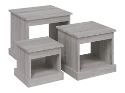Mesas apilables 3 piezas madera contrachapada gris Sonoma