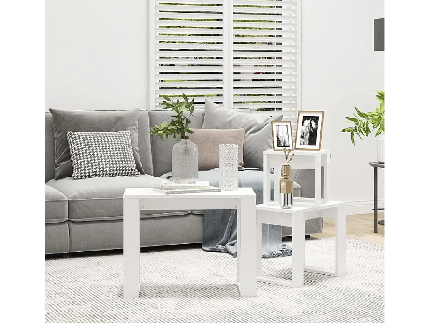 Mesas apilables 3 piezas madera contrachapada blanco