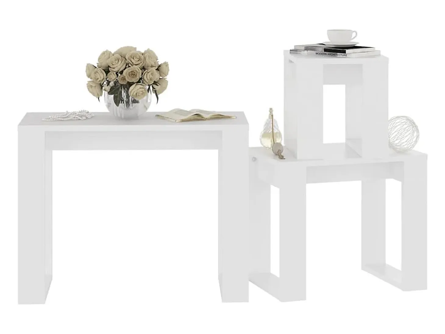 Mesas apilables 3 piezas madera contrachapada blanco