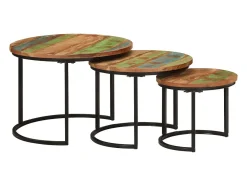 Mesas apilables 3 piezas madera maciza reciclada
