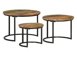 Mesas apilables 3 piezas madera maciza reciclada