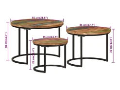 Mesas apilables 3 piezas madera maciza reciclada