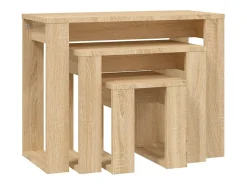 Mesas apilables 3 piezas madera contrachapada color roble Sonoma