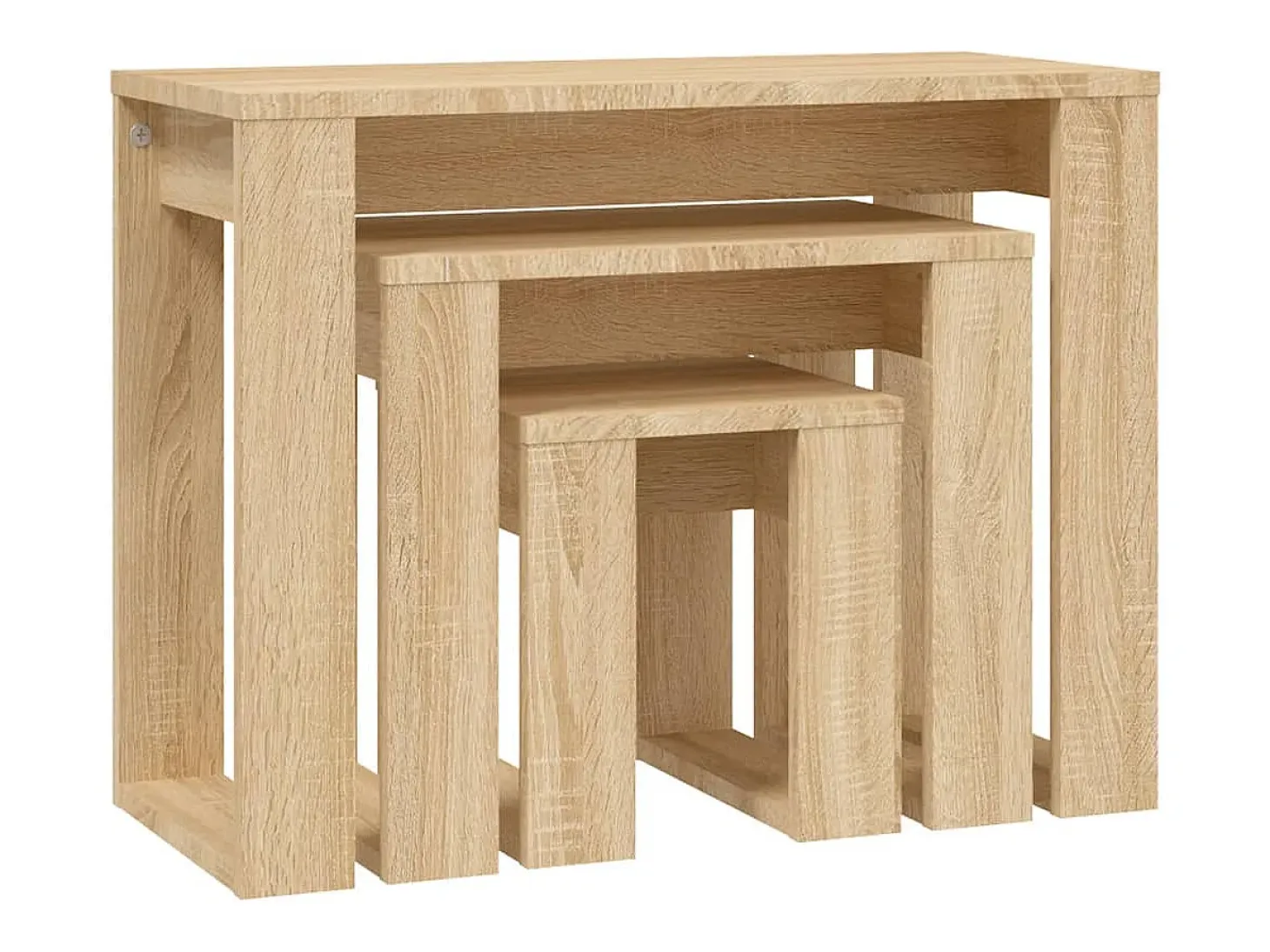 Mesas apilables 3 piezas madera contrachapada color roble Sonoma