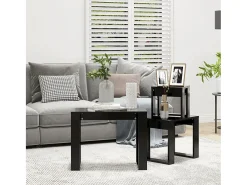 Mesas apilables 3 piezas madera contrachapada negro