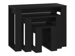 Mesas apilables 3 piezas madera contrachapada negro