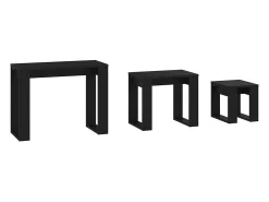 Mesas apilables 3 piezas madera contrachapada negro