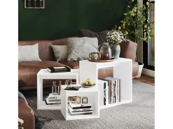 Mesas apilables 3 piezas madera contrachapada blanco